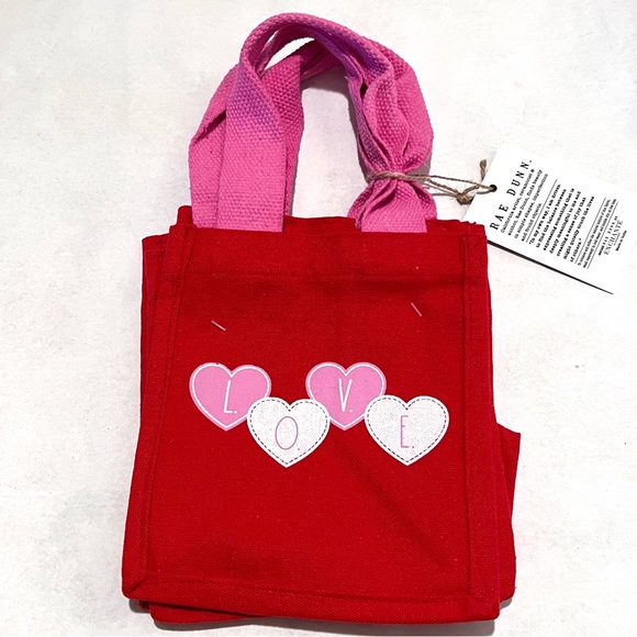 Rae Dunn Set of Two Small LOVE Cloth Tote Bags Red/Pink - Picture 3 of 13